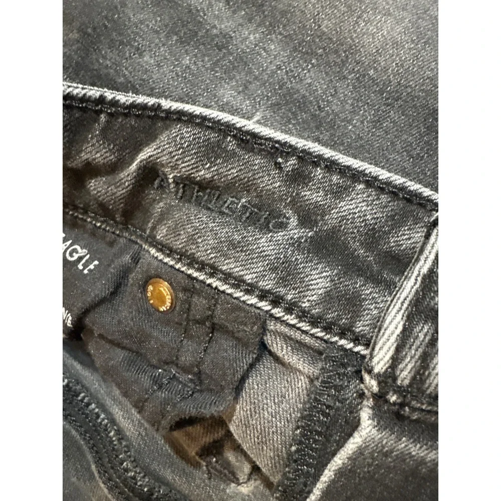 American Eagle Airflex+ Athletic Fit Jeans Mens 34x32 Faded Black Distressed